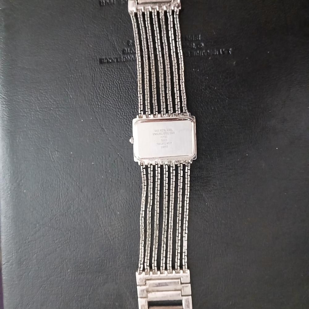 Silver Rectangular Watch With Black Straps - image 3